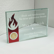 Glastrophäe Flamme links - 17x12cm - 801116