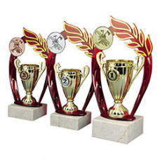 Pokalserie - Sieger - goldener Pokal - mit rotem Ehrenkranz